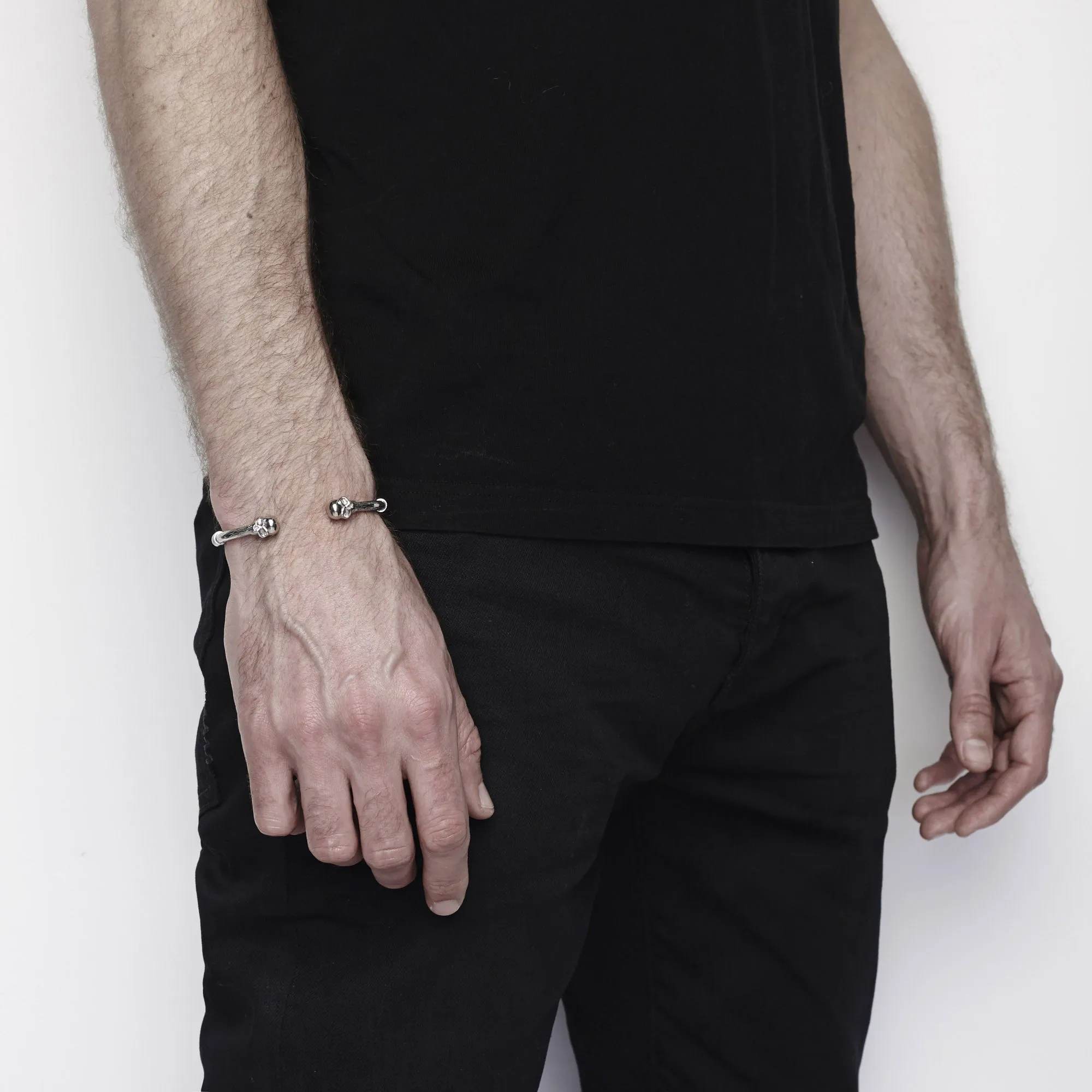 Double Skull Bangle - Steel
