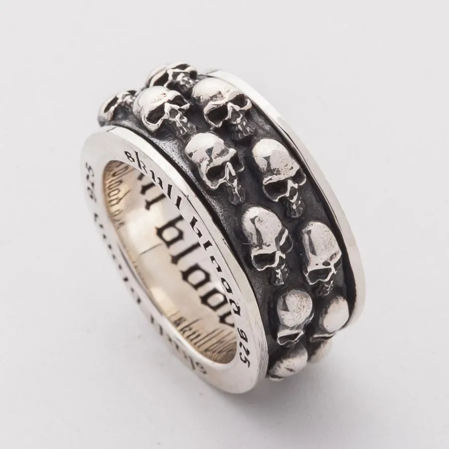 Double Skull Sterling Silver Mens Spin Ring