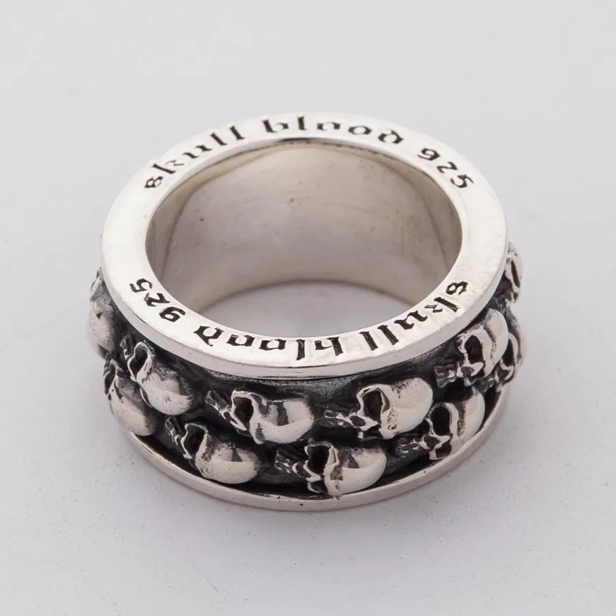 Double Skull Sterling Silver Mens Spin Ring
