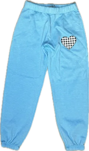 FIREHOUSE- Checkered Heart Sweatpants (bright aqua)