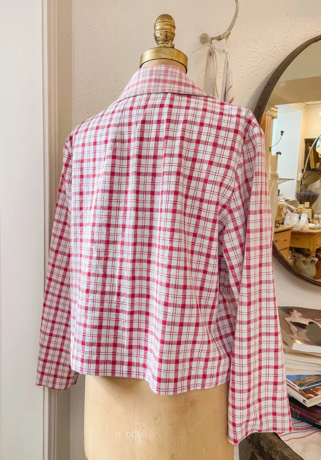 French Linen Checkered Double Breasted Jacket