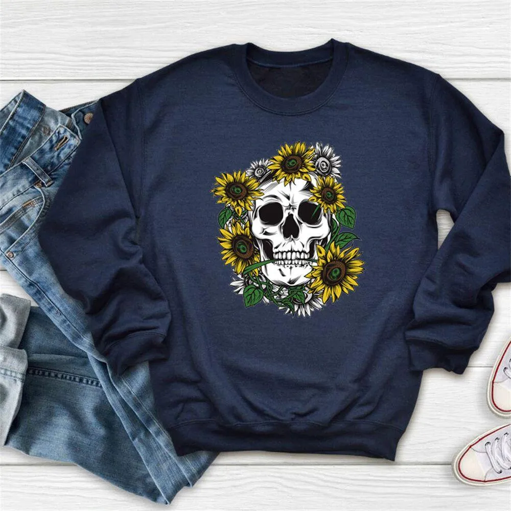 Graphic long Sleeve Shirts The Flowers And Skull