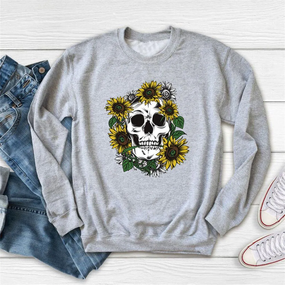 Graphic long Sleeve Shirts The Flowers And Skull