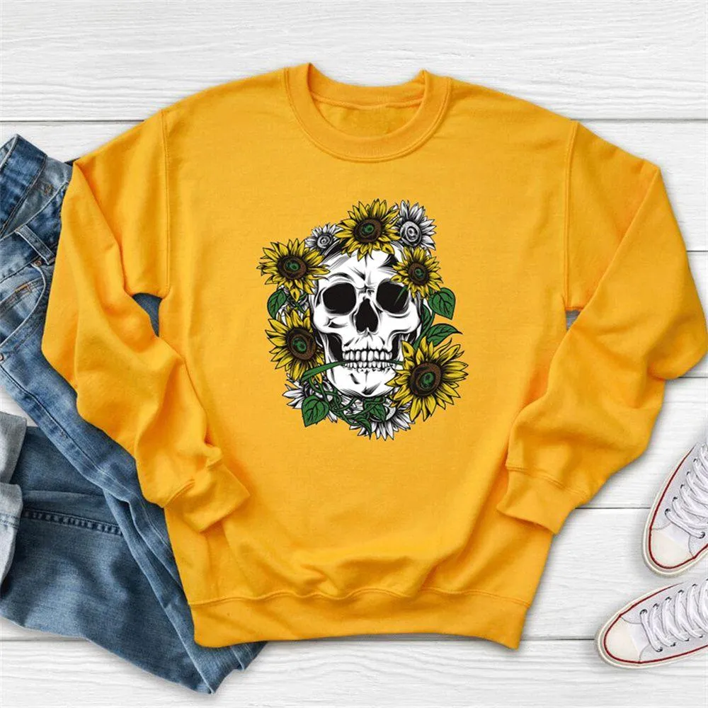 Graphic long Sleeve Shirts The Flowers And Skull