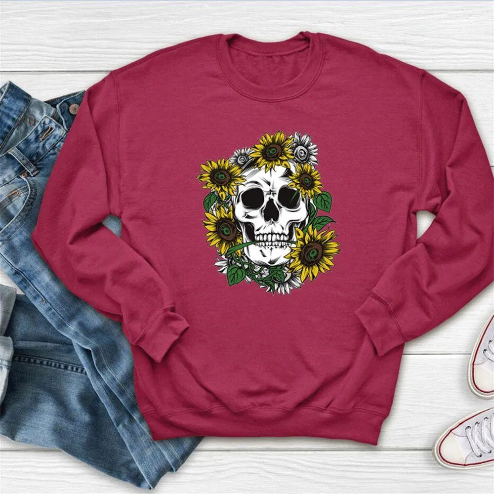 Graphic long Sleeve Shirts The Flowers And Skull