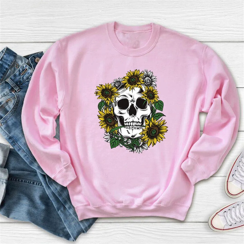 Graphic long Sleeve Shirts The Flowers And Skull