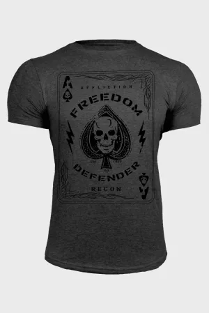 Gray FREEDOM Playing Card Skull Graphic Print Men's T Shirt