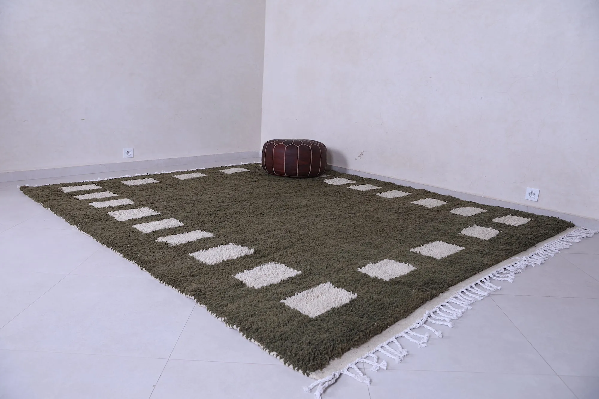 Green checkered rug - Custom Moroccan rug - wool berber rug
