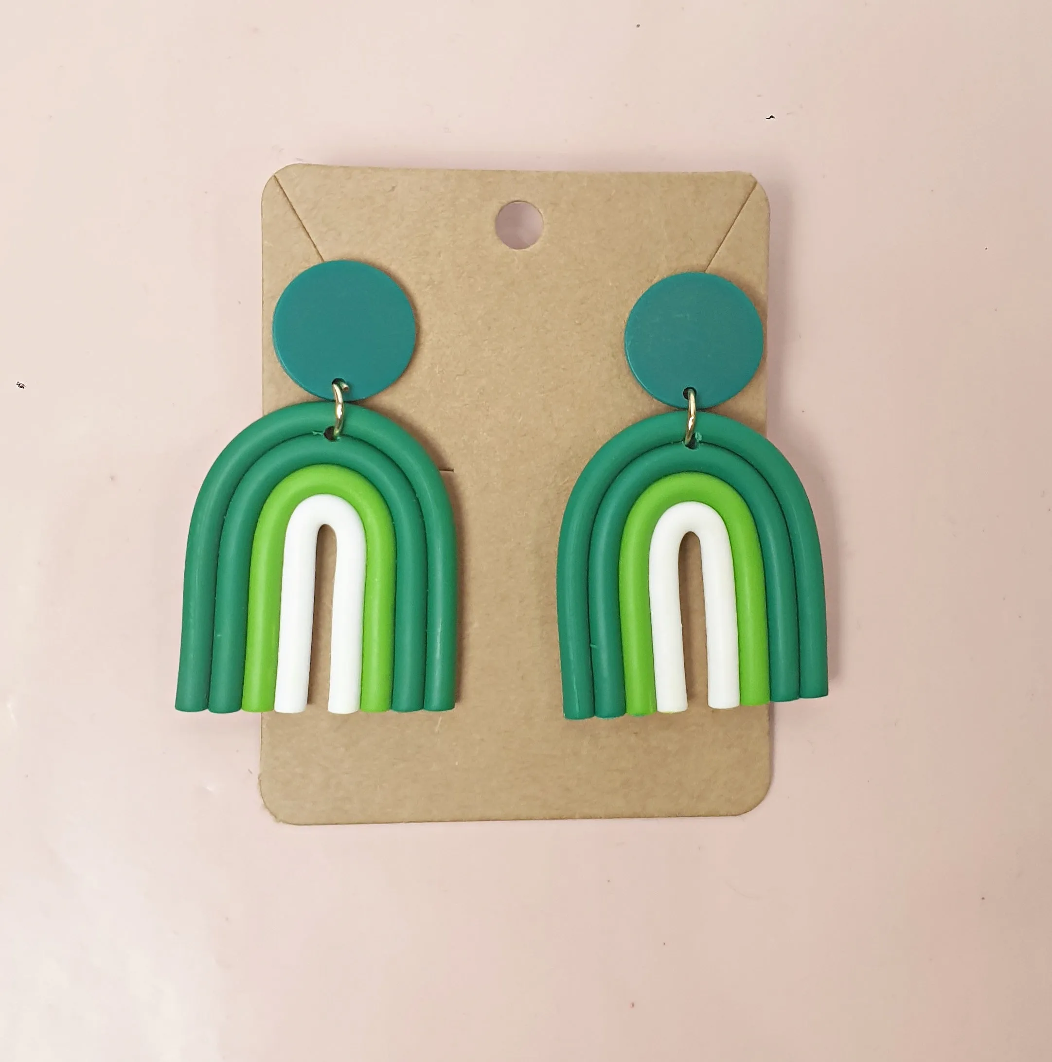 Green rainbow style drop earrings