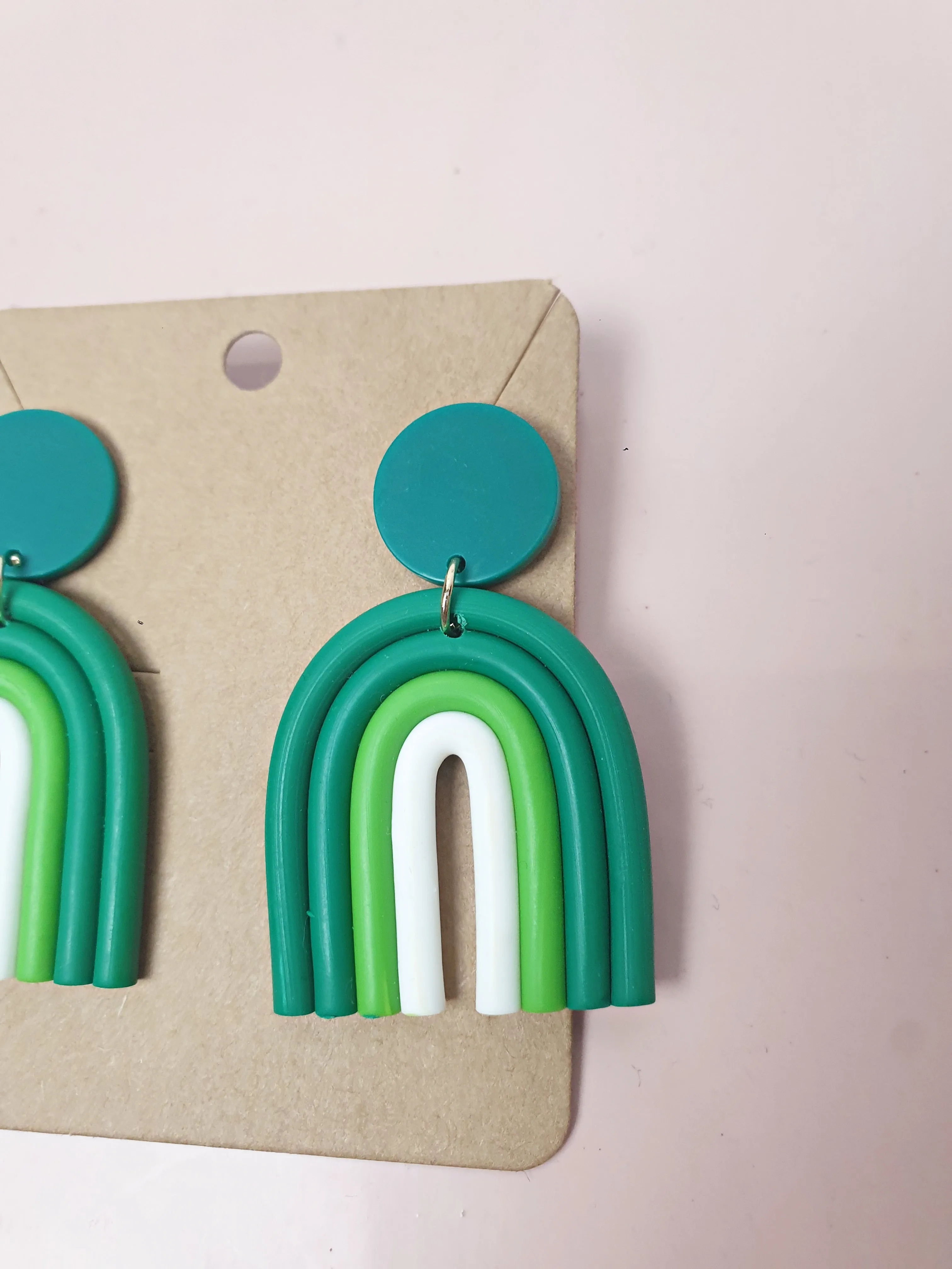 Green rainbow style drop earrings