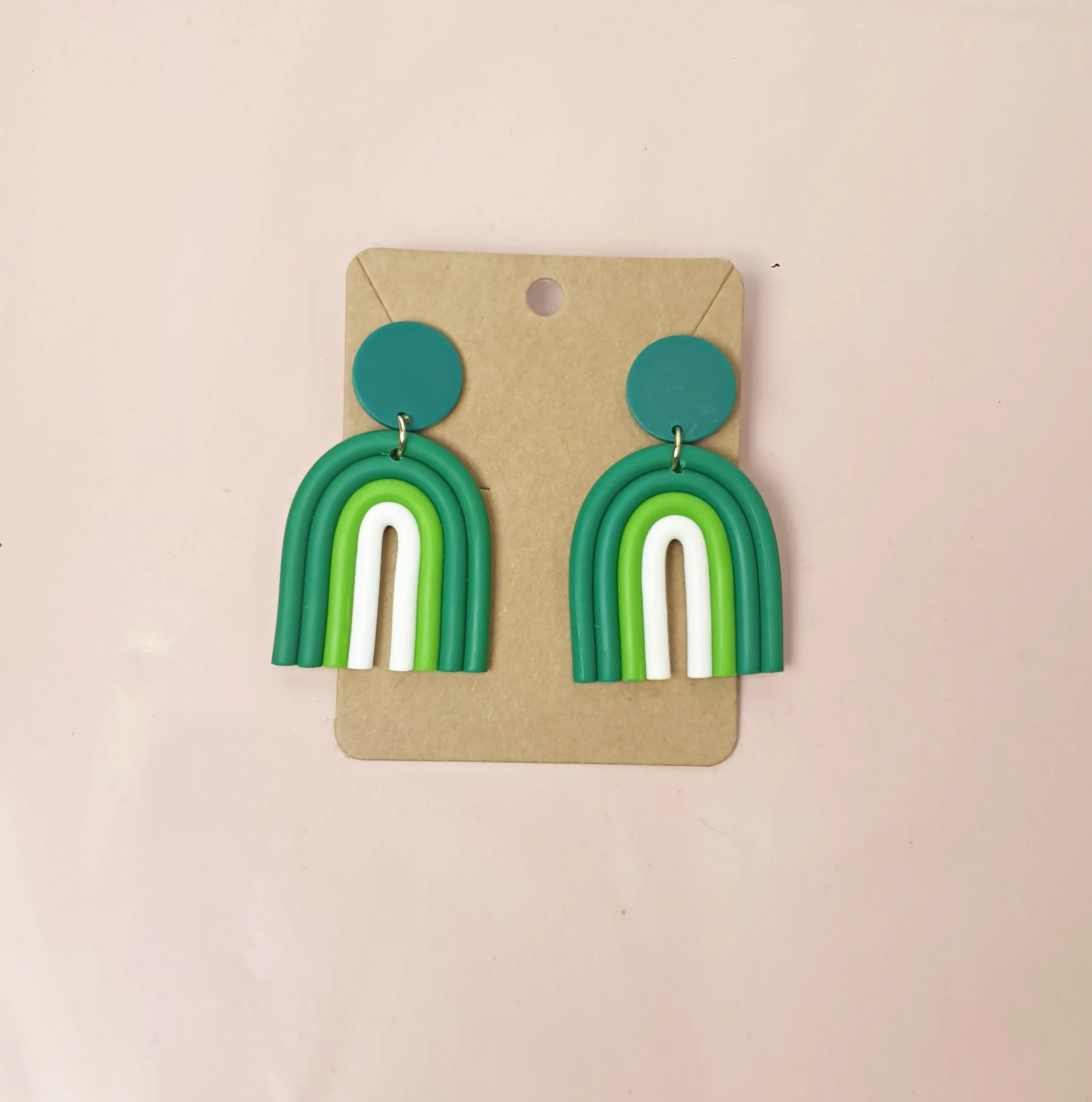 Green rainbow style drop earrings