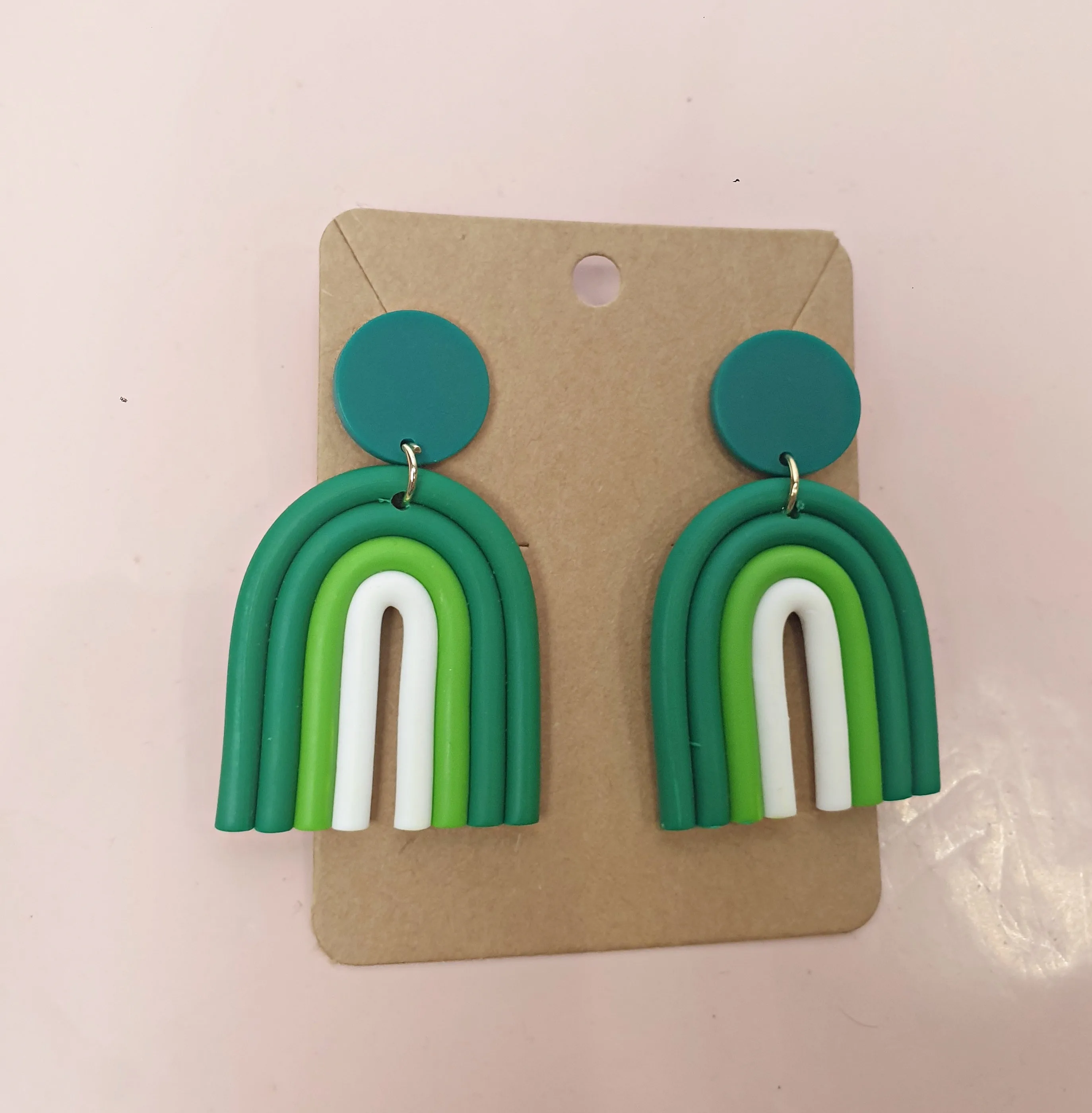 Green rainbow style drop earrings