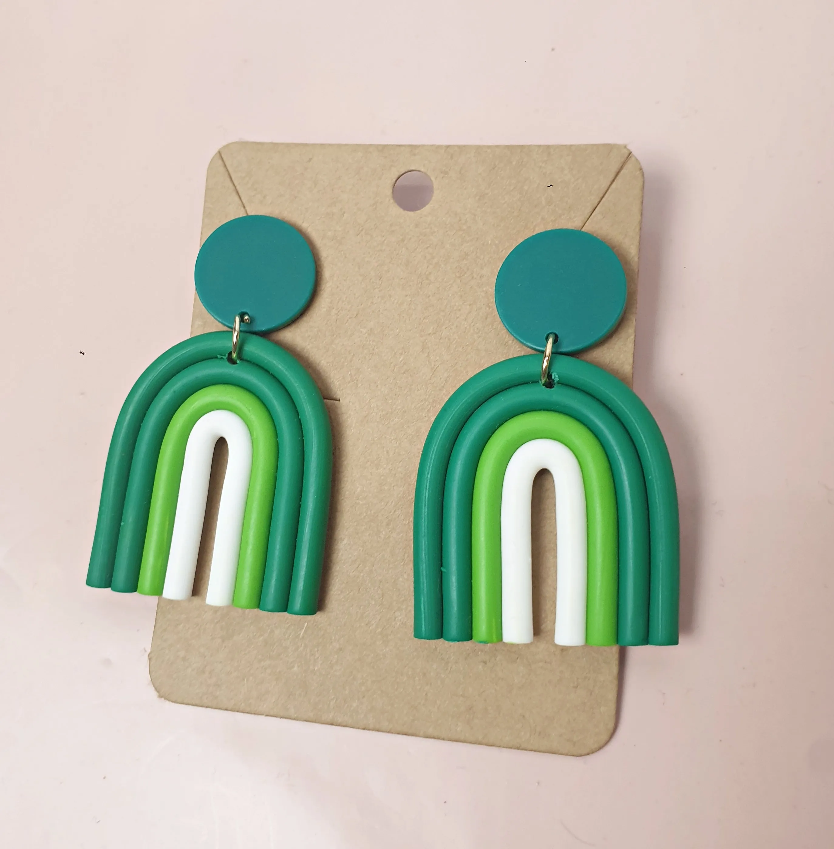 Green rainbow style drop earrings