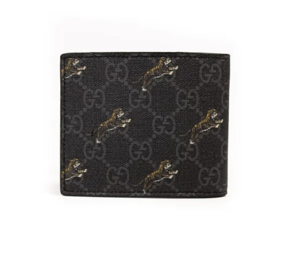 GUCCI GG Black Men's Coin Wallet With Tiger Print