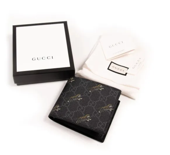 GUCCI GG Black Men's Coin Wallet With Tiger Print