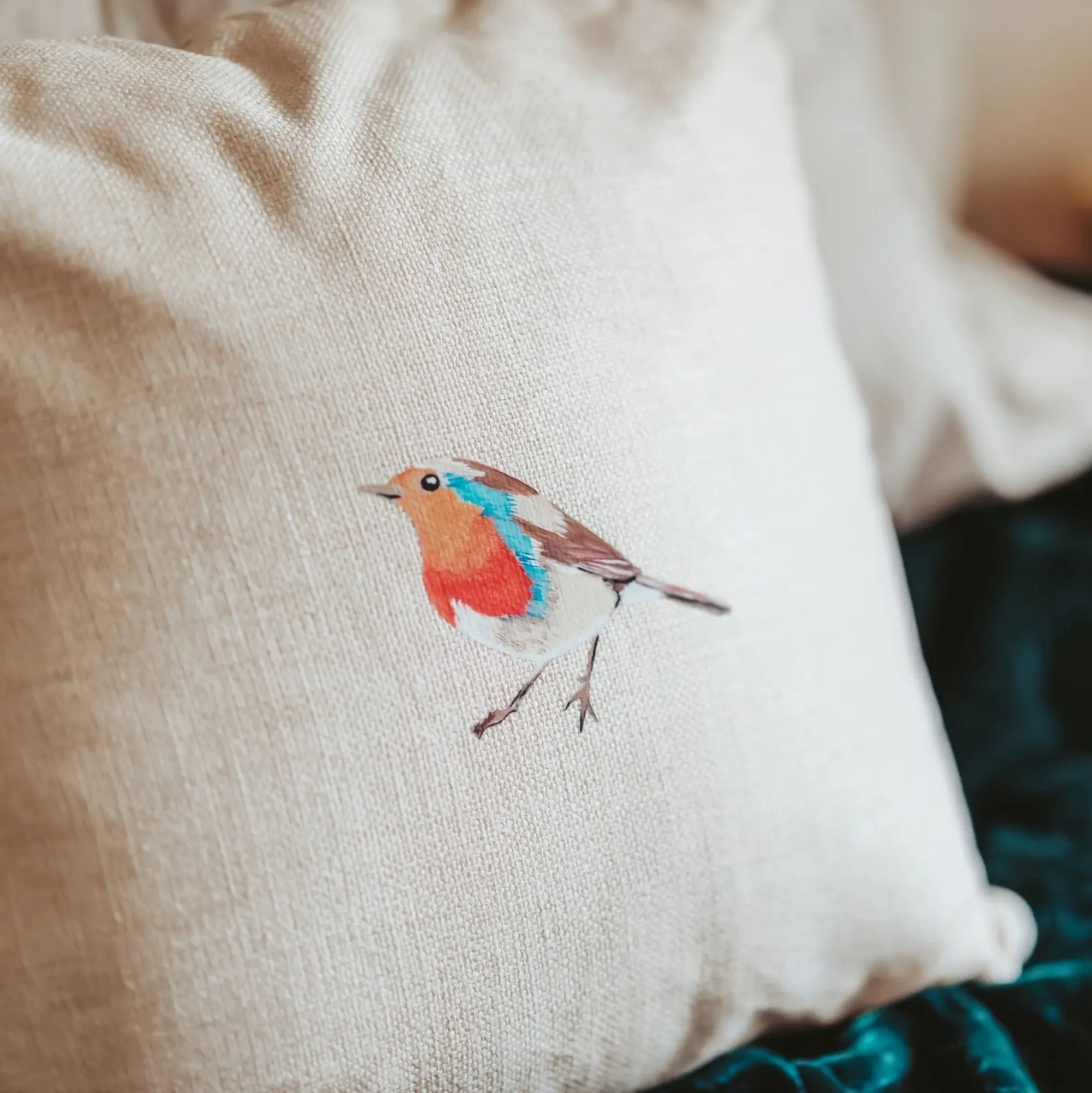 Hand Painted Songbird Pillow