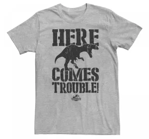 Jurassic Park Dino Trouble Mens Tops Short Sleeve Tee Athletic Heather Gray 4XLT