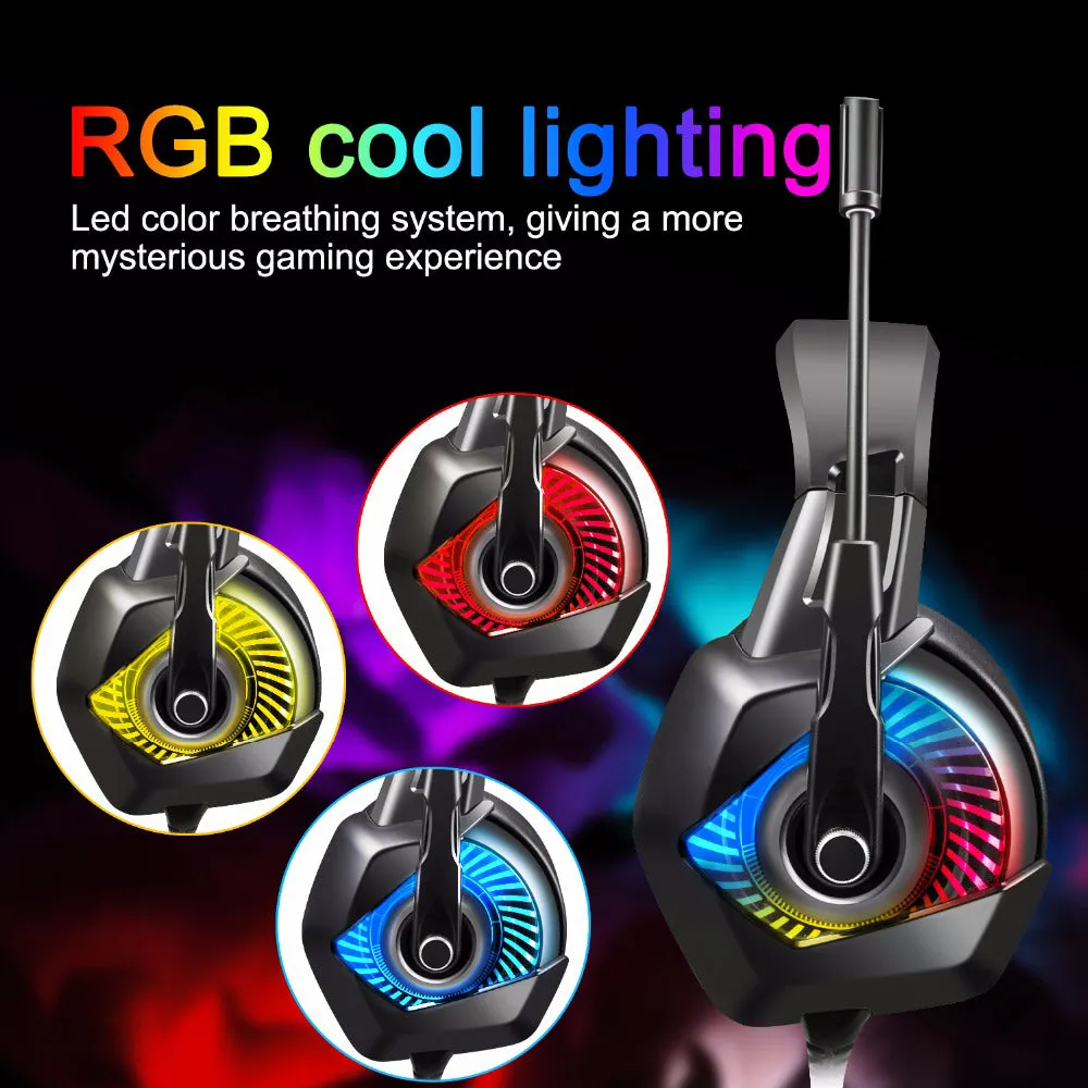 K6 Stereo Gaming Headset for Laptop Mac Nintendo Switch Games, Over Ear 3.5mm Headphone with Mic, LED Light, Noise Cancelling Bass Surround, Soft Memory Earmuffs for PS4, PC, Xbox One Controller