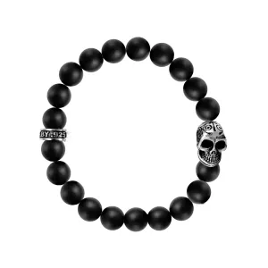King Baby 10MM Black Onyx Beaded Bracelet with DOTD Skull. 8 3/4 inches
