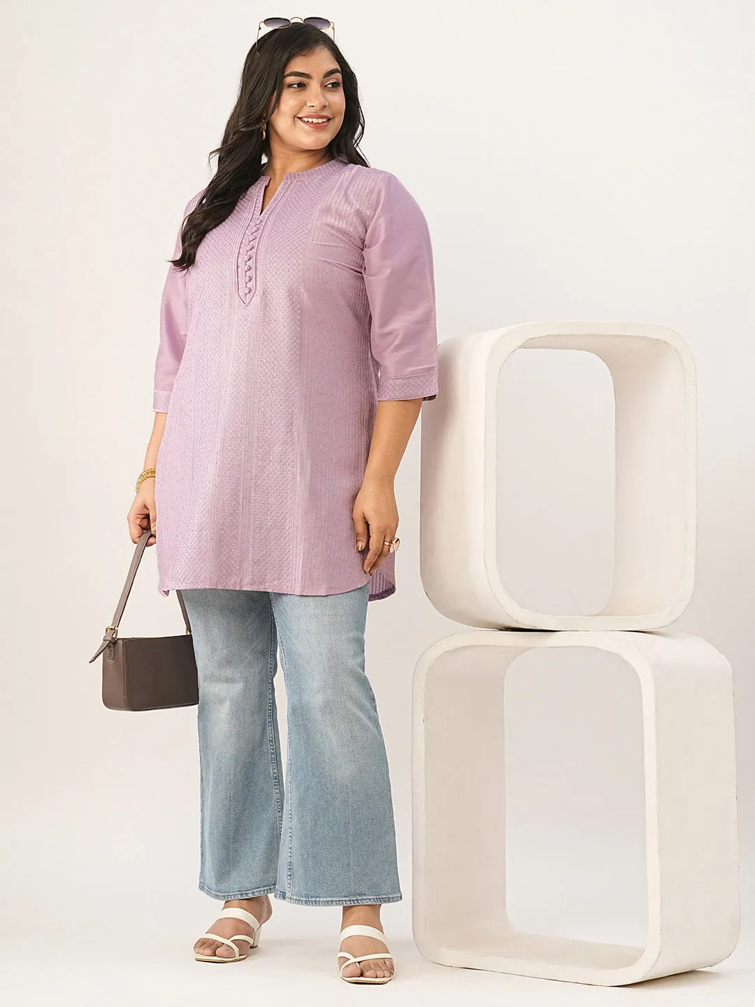 Lilac Ethnic Wear Chanderi Silk Straight Tunics for Ladies - Zola