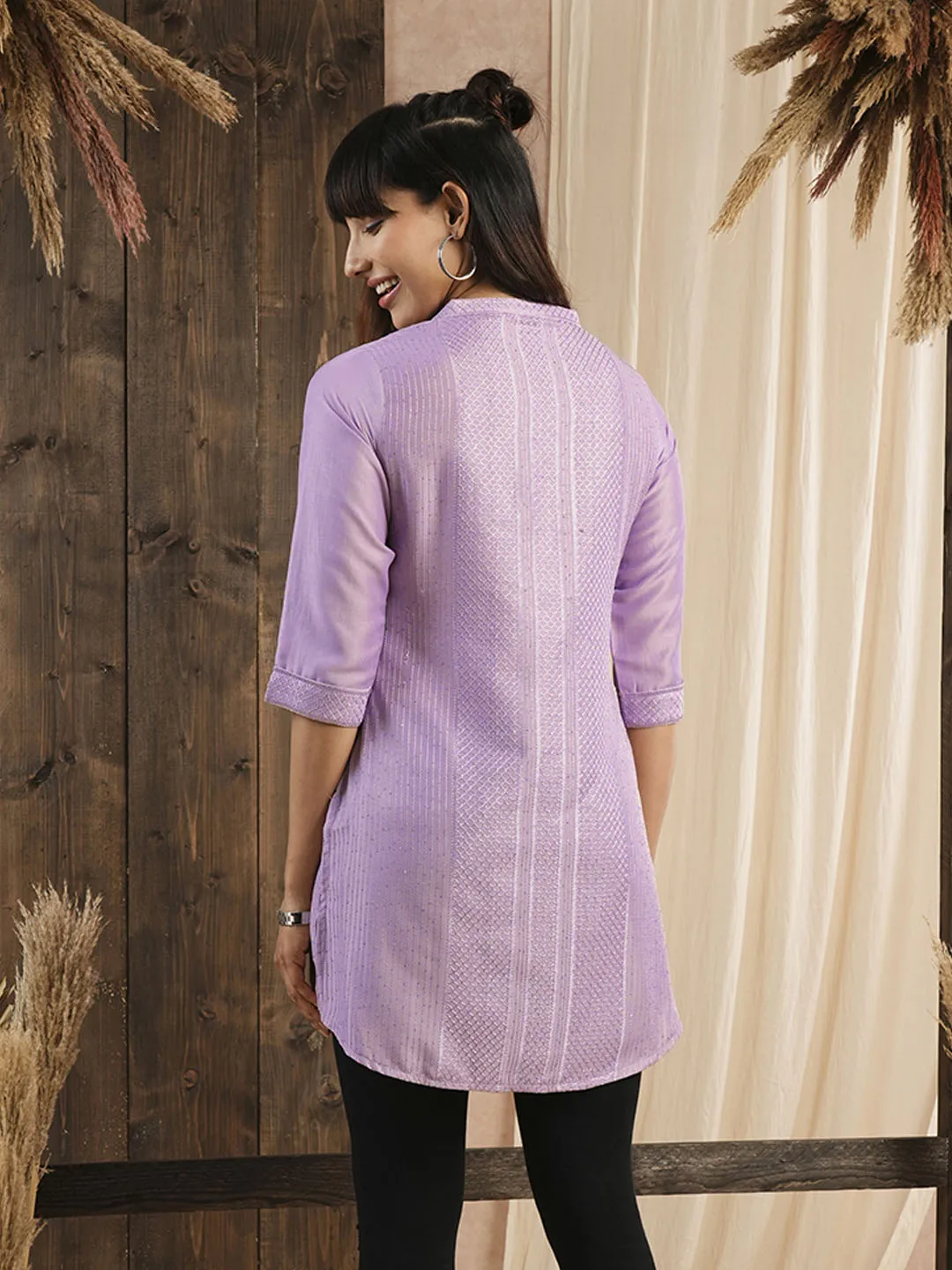 Lilac Ethnic Wear Chanderi Silk Straight Tunics for Ladies - Zola
