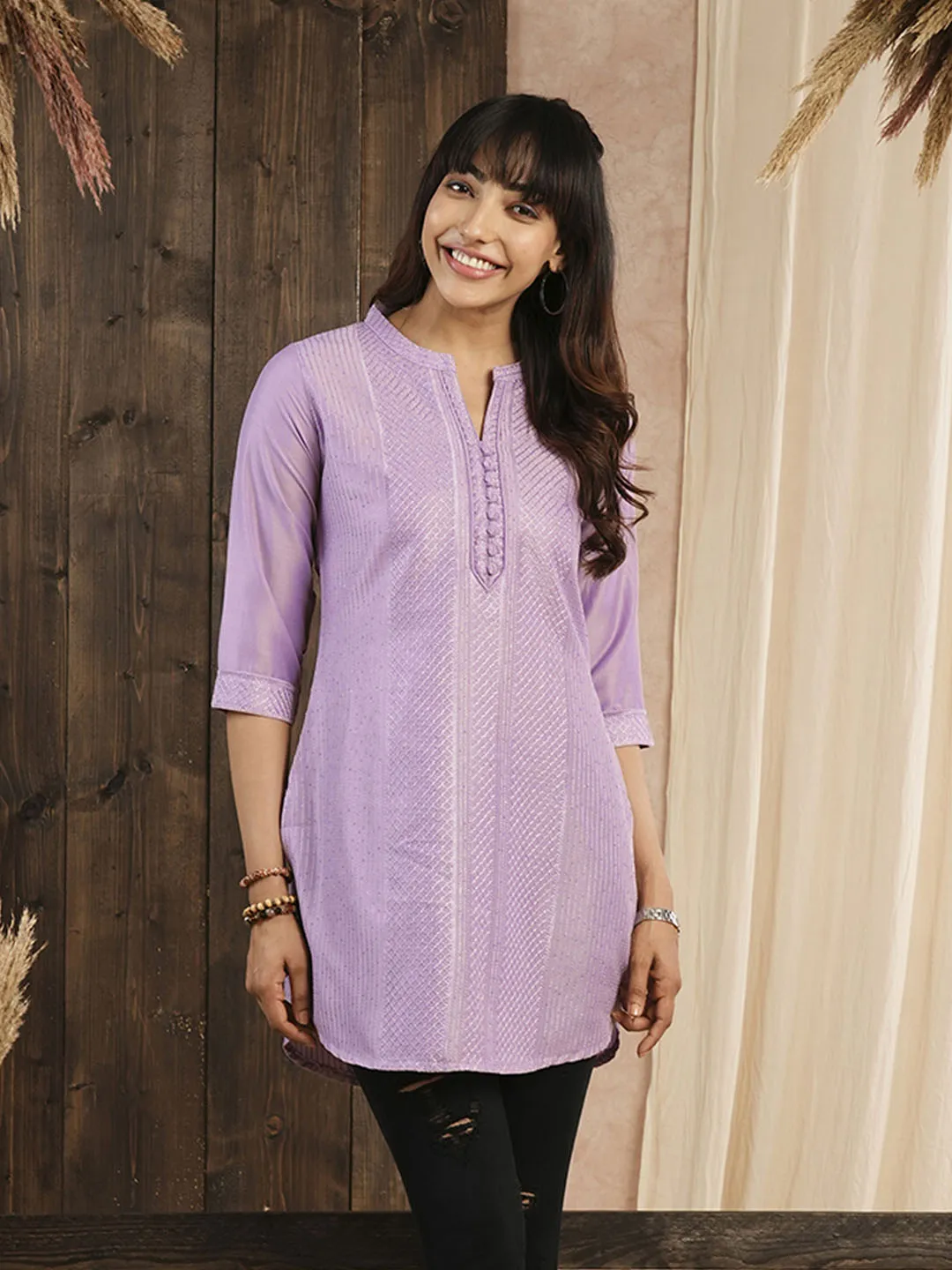 Lilac Ethnic Wear Chanderi Silk Straight Tunics for Ladies - Zola