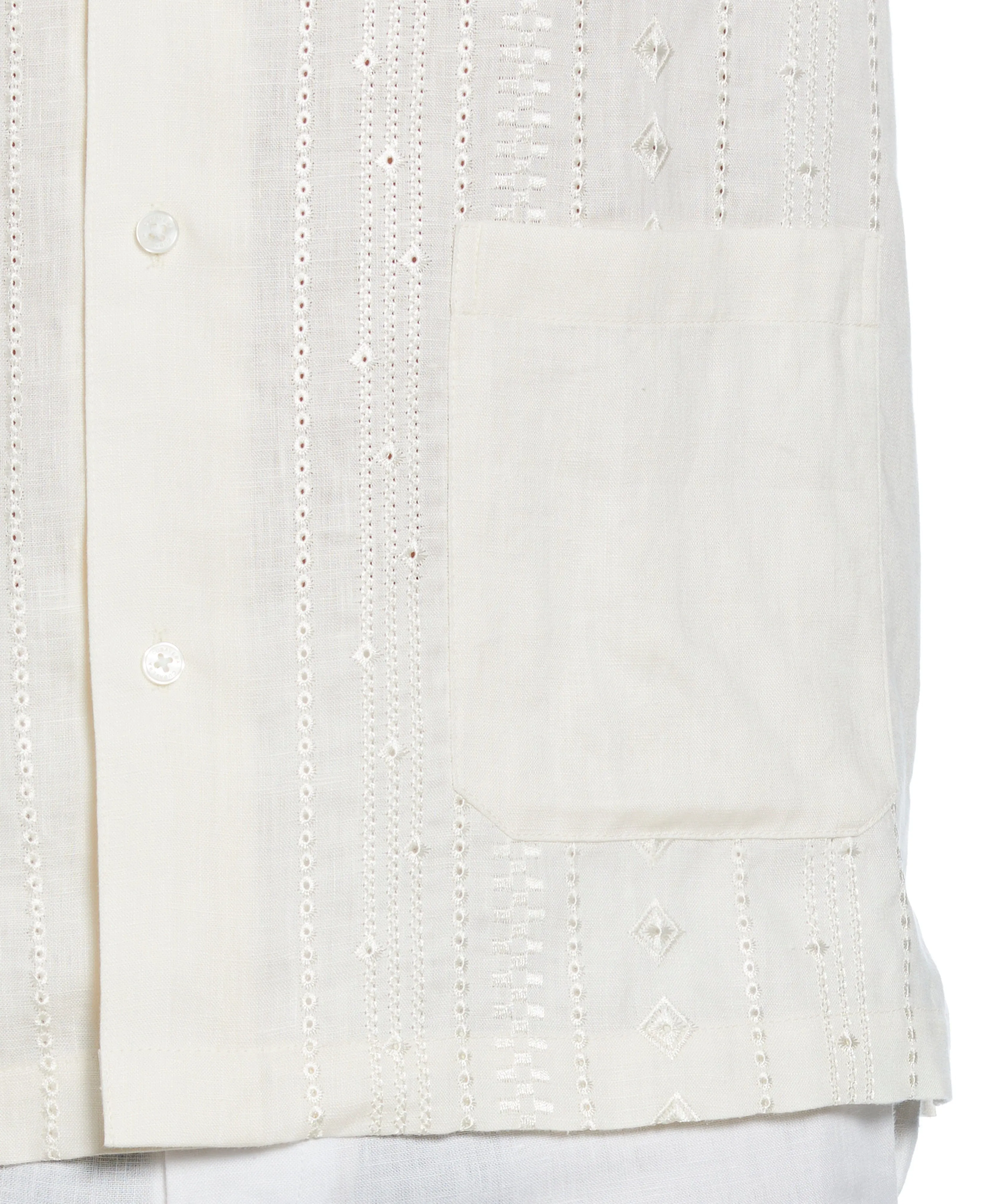 Linen Eyelet Panel Guayabera Shirt