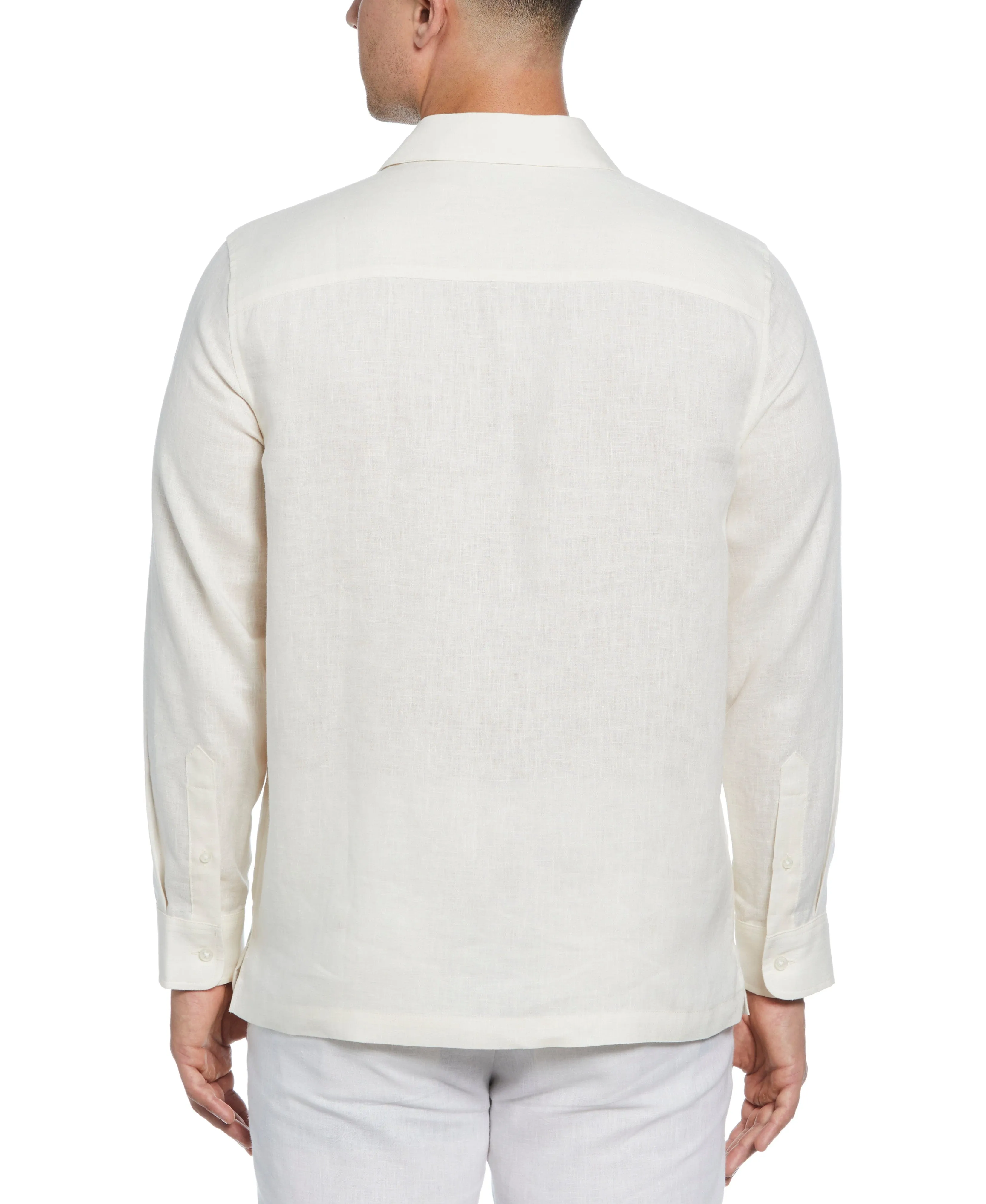 Linen Eyelet Panel Guayabera Shirt