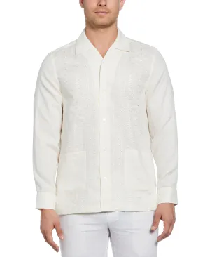 Linen Eyelet Panel Guayabera Shirt