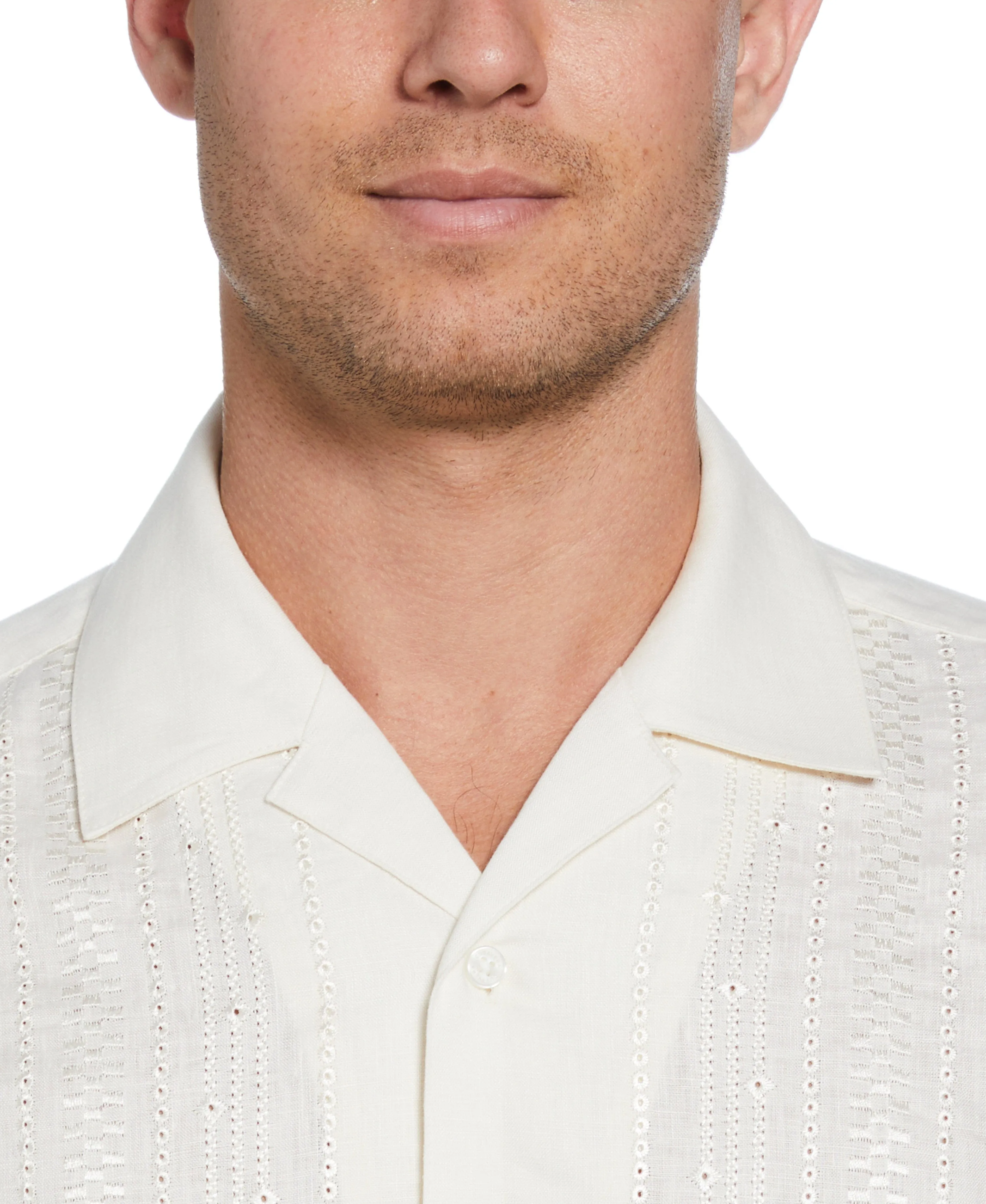 Linen Eyelet Panel Guayabera Shirt