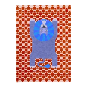 Lion Checkered Hand Tufted Wool Rug - Red
