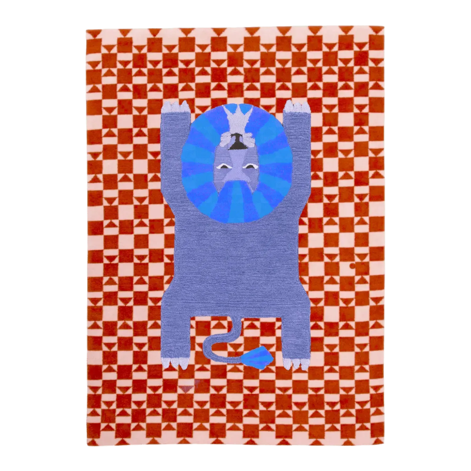 Lion Checkered Hand Tufted Wool Rug - Red