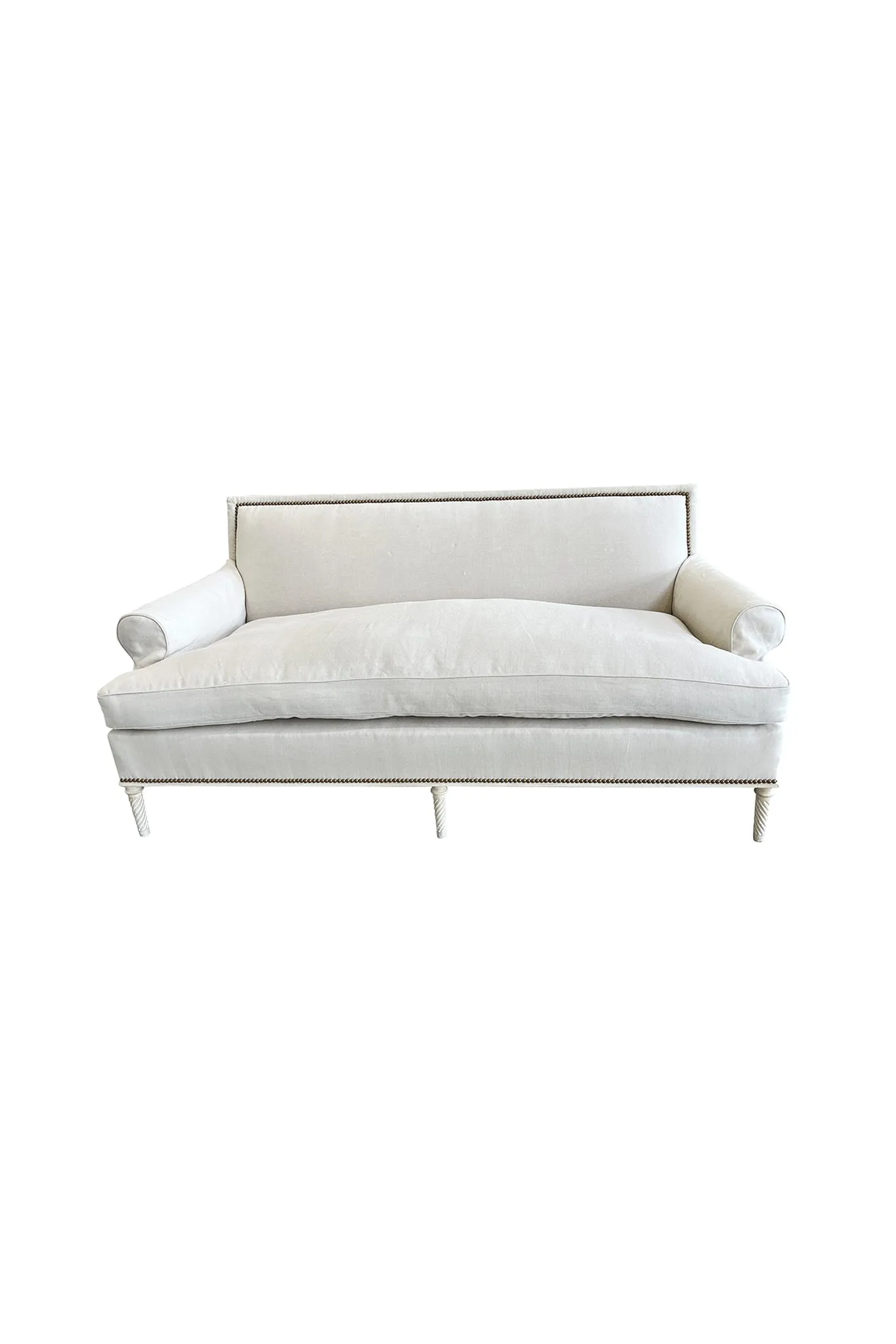 Louis XVI Style Ecru White Linen Settee