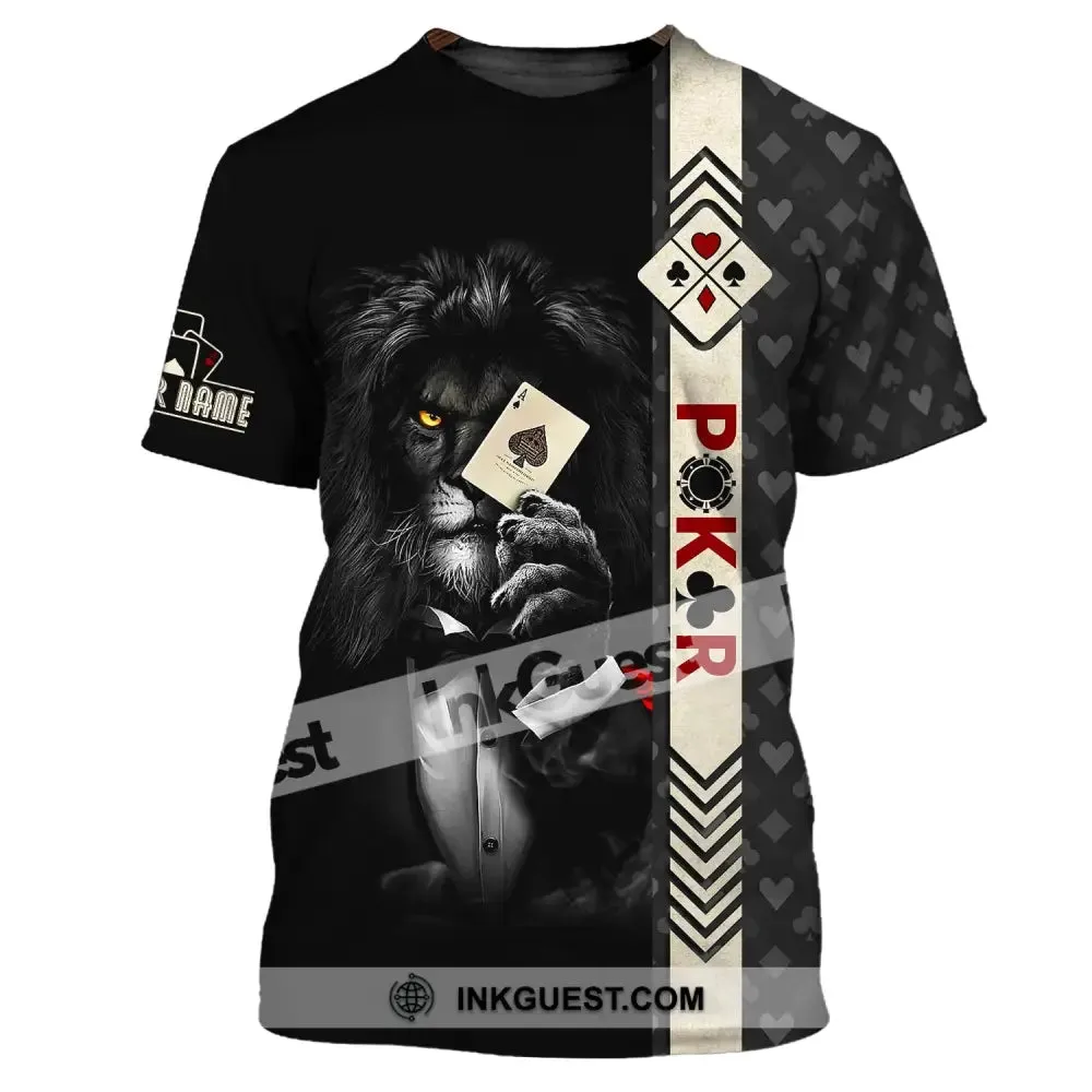 Man Shirt, Custom Name Poker T-Shirt, Poker Lion, Casino Shirt, Poker Gift