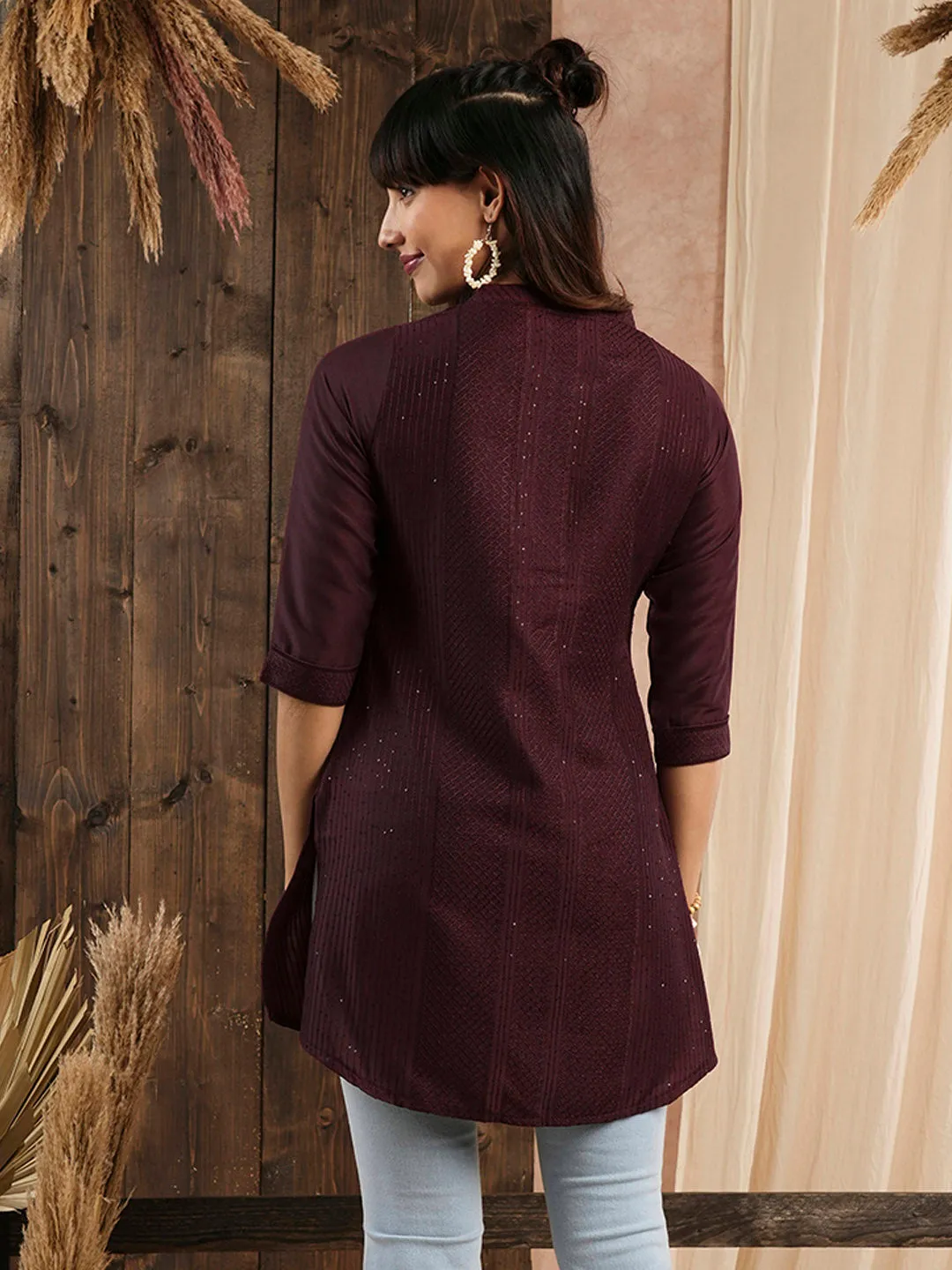 Maroon Ethnic Wear Chanderi Silk Straight Tunics for Ladies - Zola