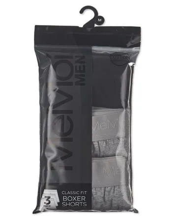 Memoi Mens Classic Fit Cotton Boxer Shorts - Gray/Black 3-Pack MU-8500