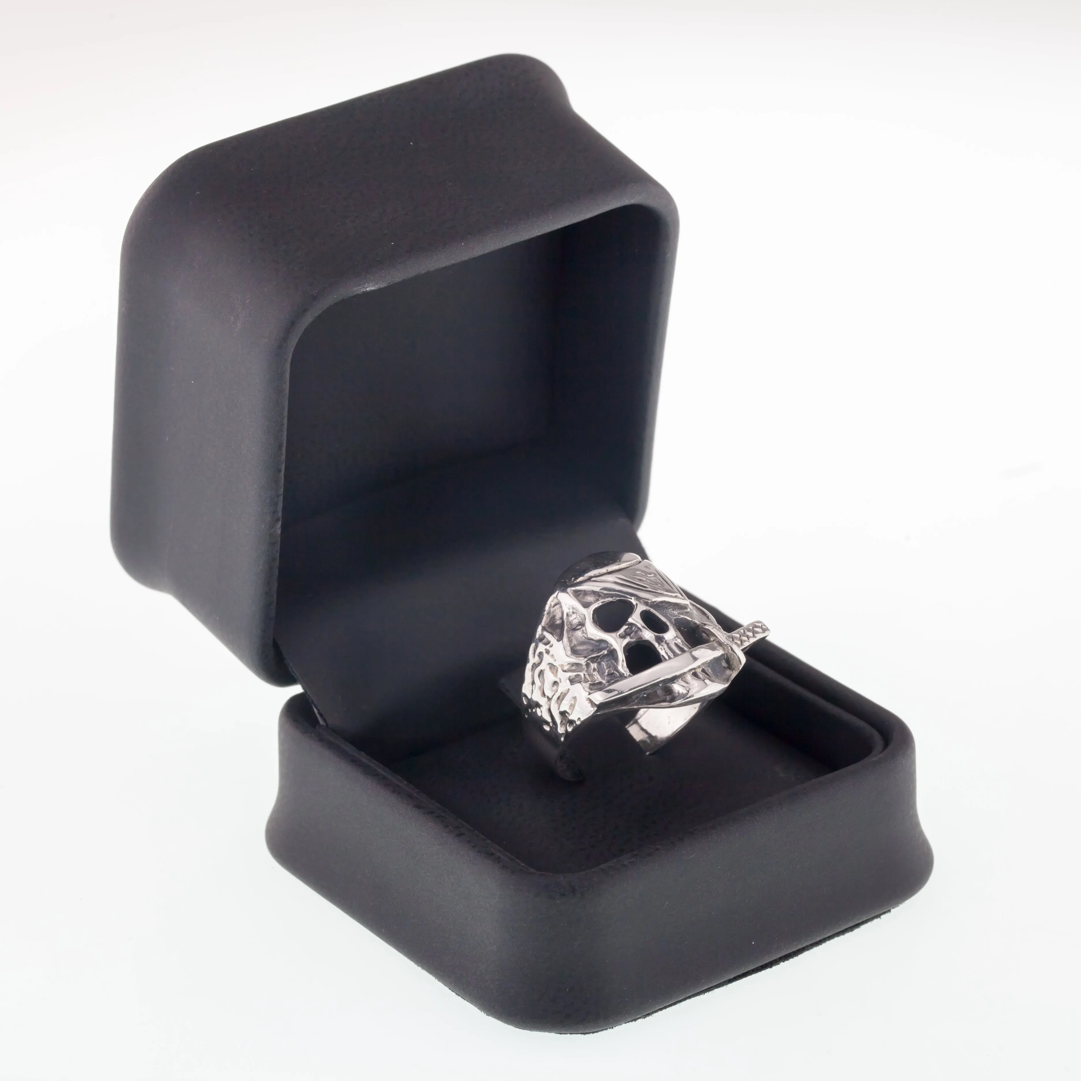 Men's Biker Pirate Skull w/ Eye Patch & Knife In Sterling Silver Ring Size 10.25
