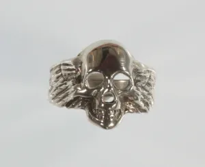 Men's Biker Skull and Wings Sterling Silver Ring Size 13.25
