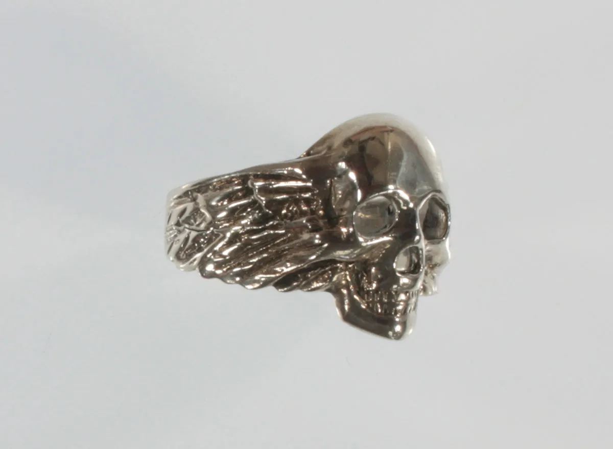 Men's Biker Skull and Wings Sterling Silver Ring Size 13.25