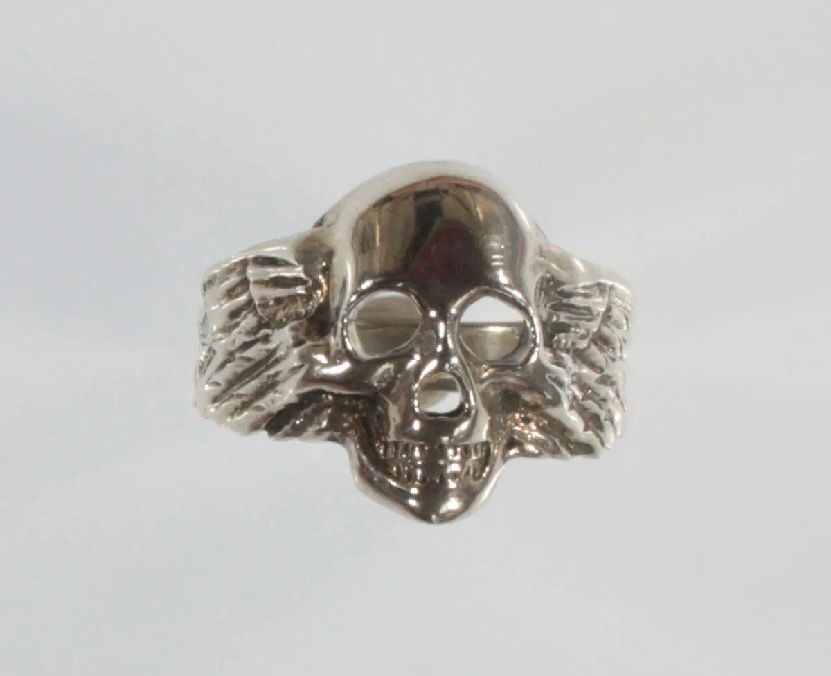 Men's Biker Skull and Wings Sterling Silver Ring Size 13.25