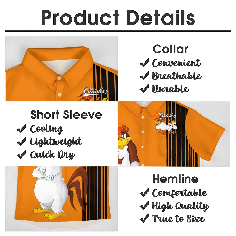 Men's Classic Christmas Rooster Striped Short Sleeve Shirt 2407004898
