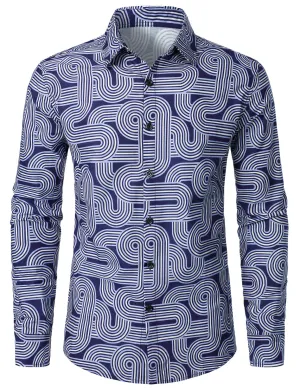 Men's Geometric Print Casual Long Sleeve Button Up Shirt