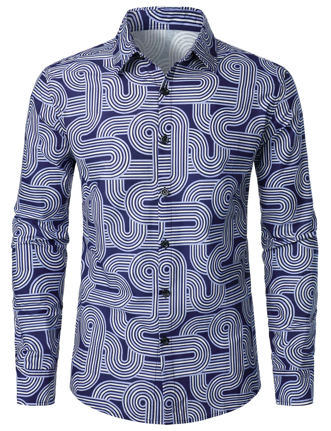 Men's Geometric Print Casual Long Sleeve Button Up Shirt