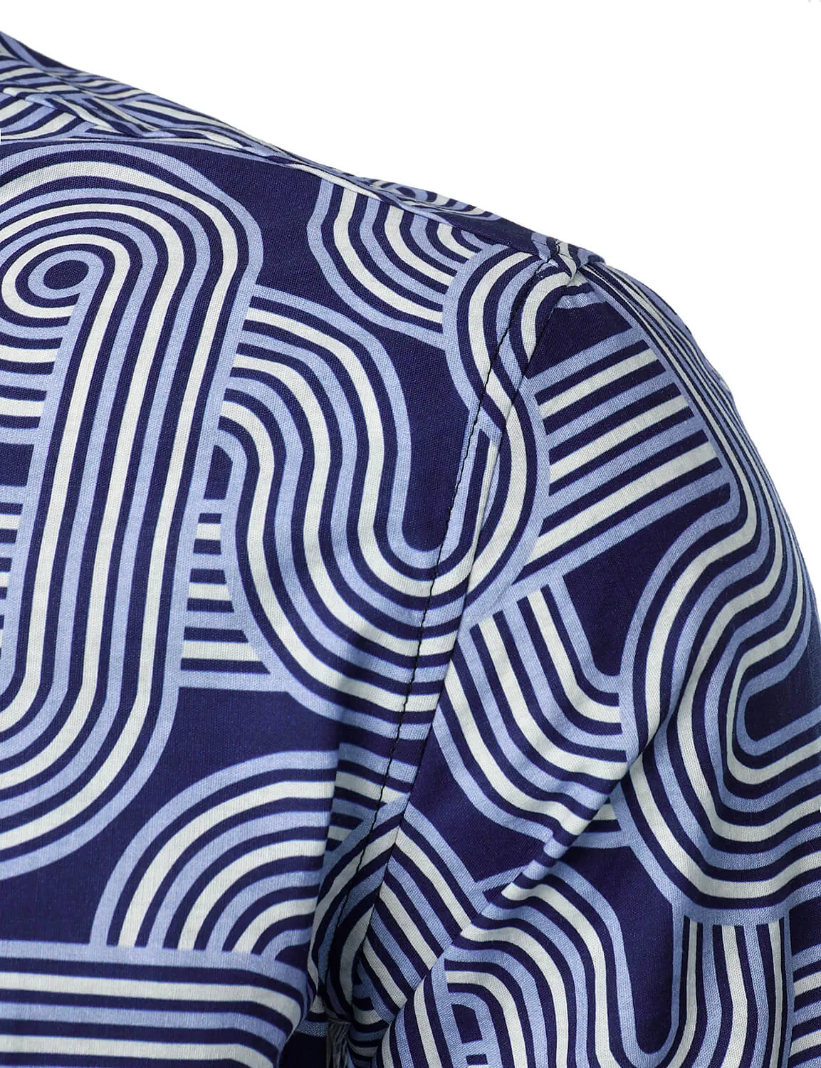 Men's Geometric Print Casual Long Sleeve Button Up Shirt