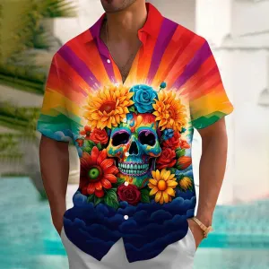 Men's Halloween Skull Flower 3D Print Short Sleeve Shirt