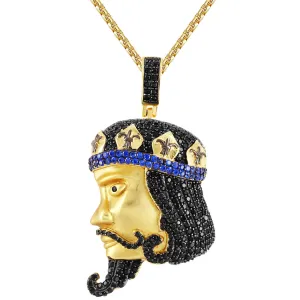 Men's  King Face Playing Cards Silver Pendant