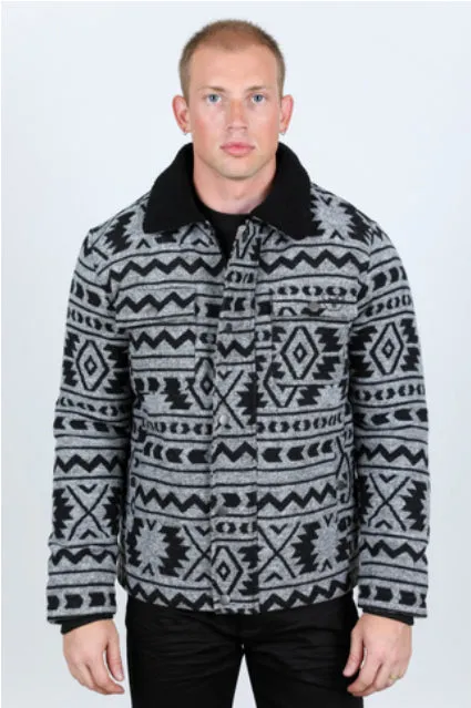 Men’s Platini Black/White Ethnic Aztec Quilted Fur Lined Jacket