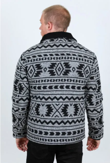 Men’s Platini Black/White Ethnic Aztec Quilted Fur Lined Jacket