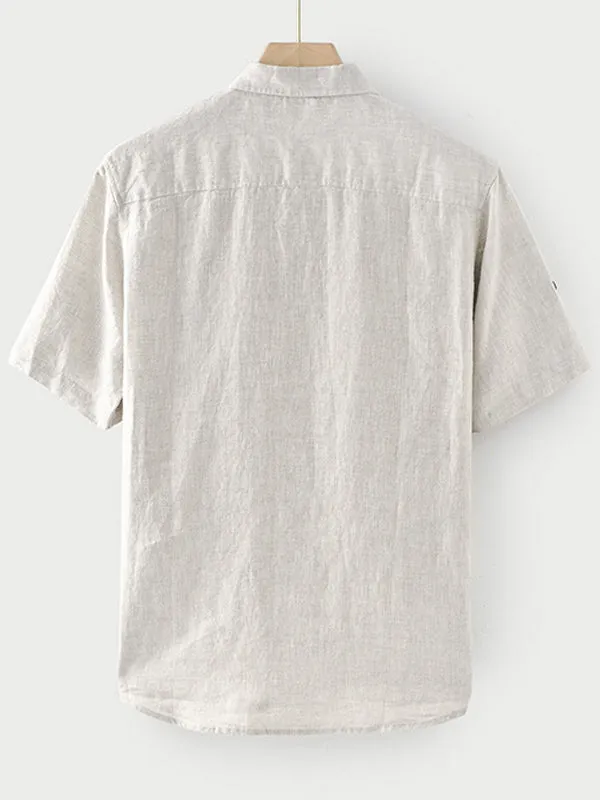Men's Solid Color 100% Linen Short Sleeve Polo Shirt