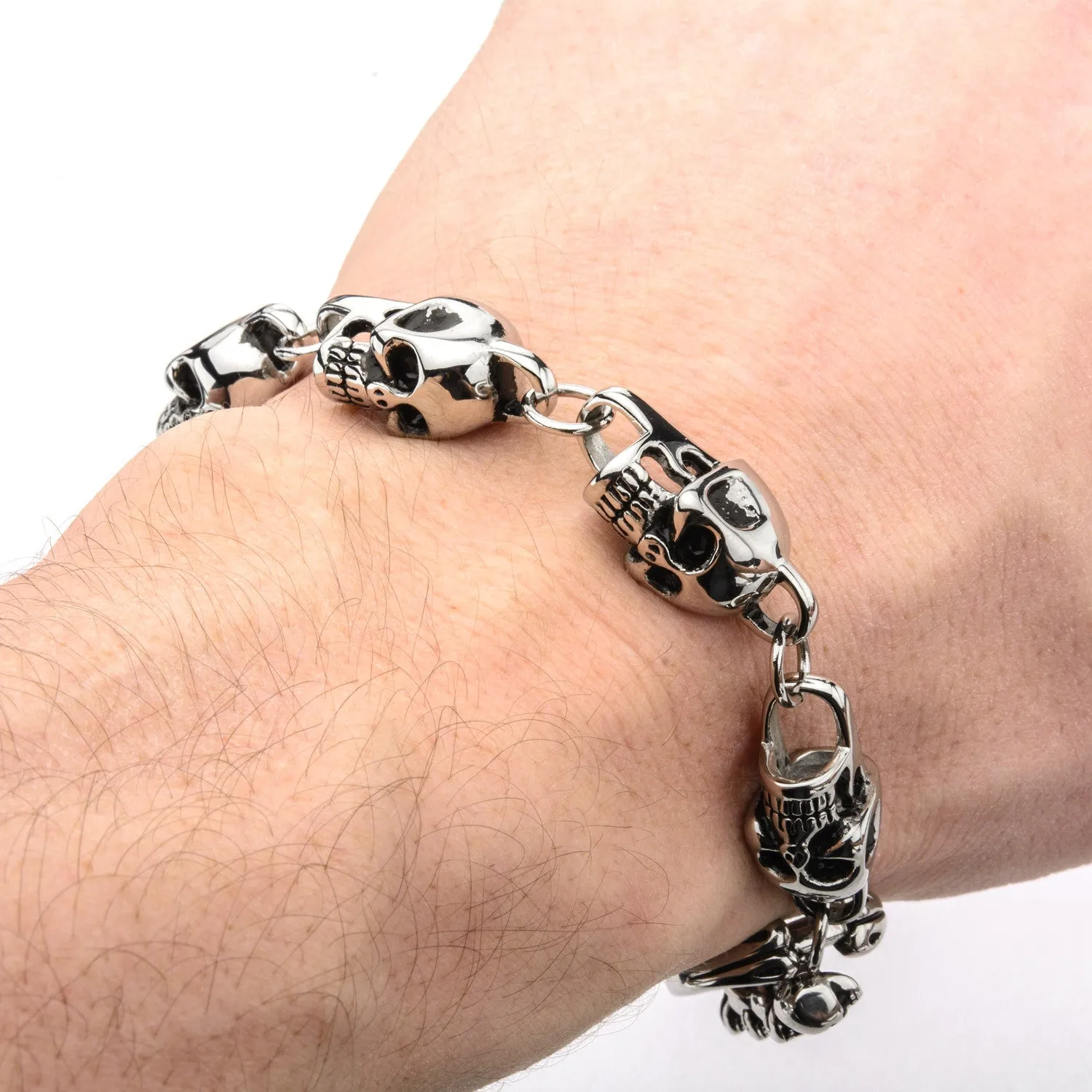 Men's Stainless Steel Black Oxidized Skull Link Toggle Bracelet